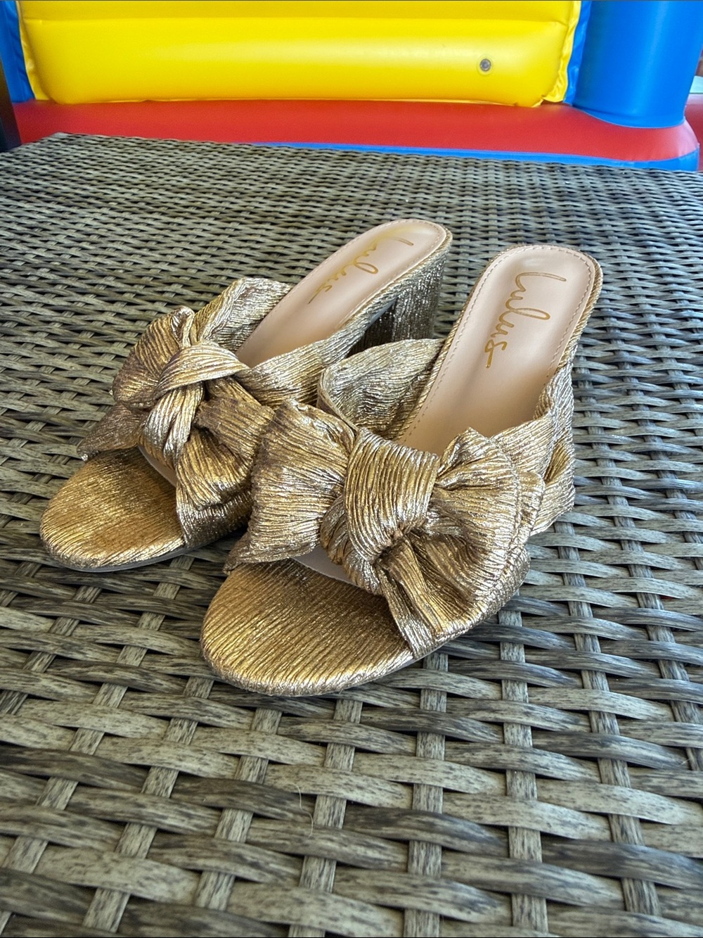 Lulu's Metallic Gold Knot Mules